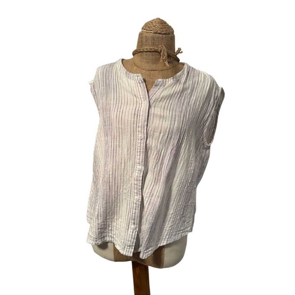 Splendid womens sleeveless linen striped top sz large blue white